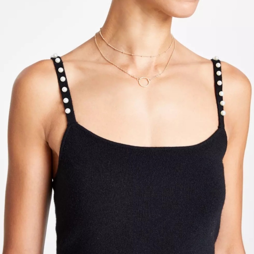 INC International Concepts women’s pearl embellished sweater crop top black